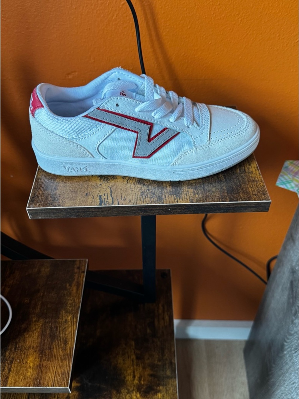 Vans White Sneakers with Red Accents